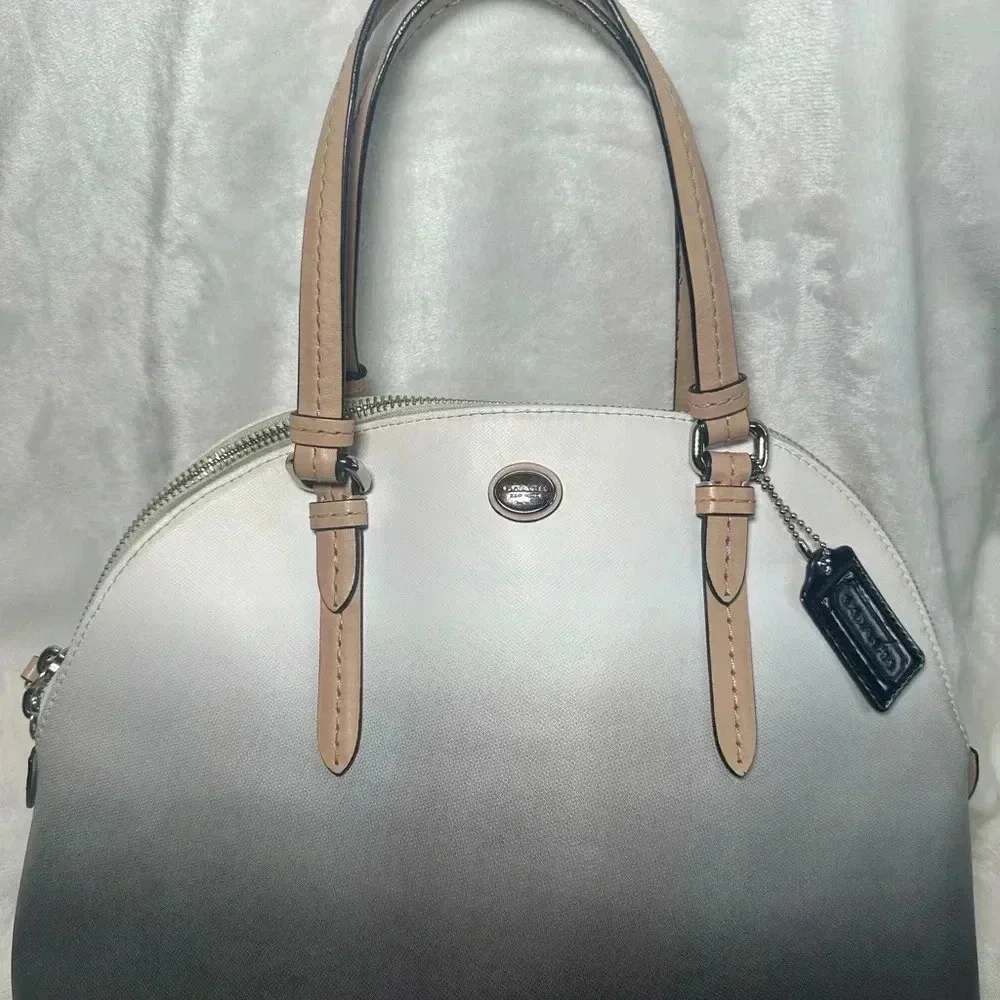 Coach Madison Sophia Ombre Dome Satchel Ivory Black Gradient Leather Handbag